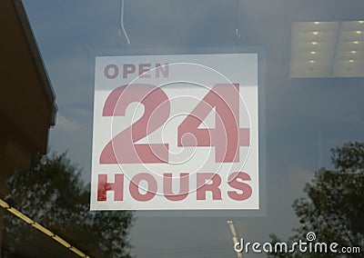 Open 24 Hours Sign Stock Photo