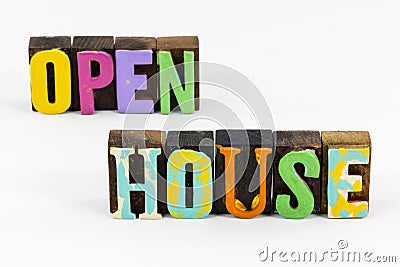 Open house business door policy sign marketing advertising Stock Photo