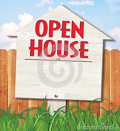 Open House Yard Sign Wood Colorful Stock Photo