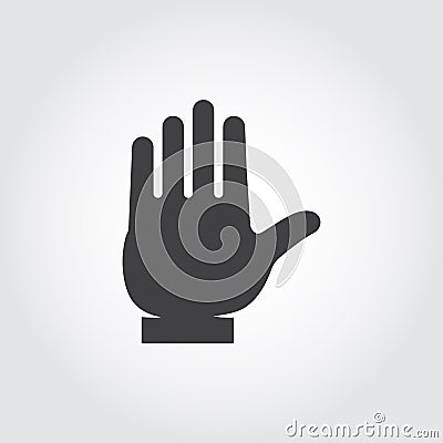 Open human palm label in flat style. Hand of help concept. human wrist black icon. Graphic logo Vector Illustration