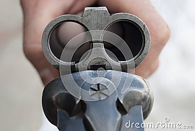 Open hunting rifle. Empty barrel without cartridges close-up Stock Photo