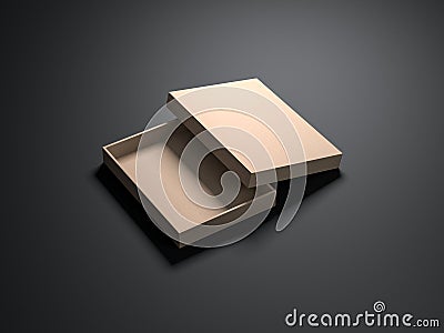 Open kraft paper Box Mockup on black background Stock Photo