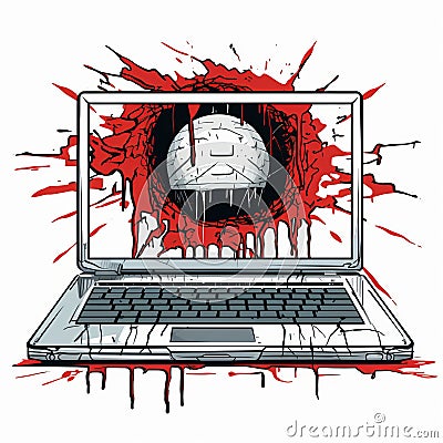 an open laptop with blood splatters on it Stock Photo