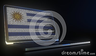 Open laptop and computer code on the screen composing flag of Uruguay. Modern information technology related 3d Stock Photo