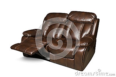 Open leather recliner couch isolated on white background Stock Photo