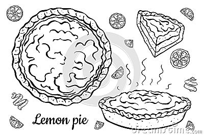 Open lemon pie black outline Vector Illustration