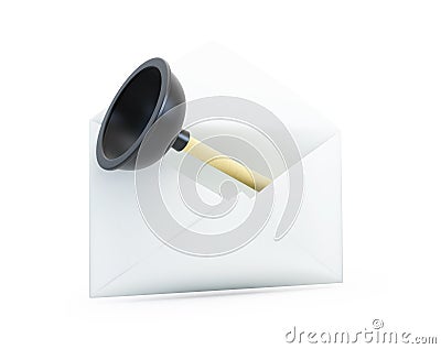 Open letter with a plunger 3D a white background Cartoon Illustration