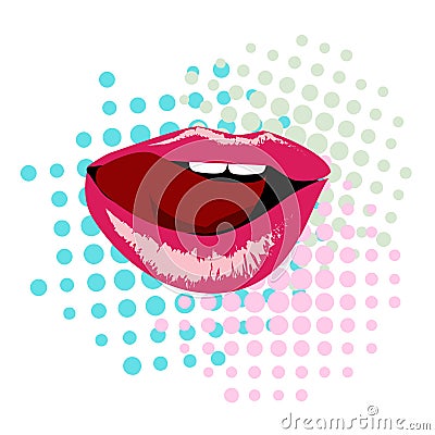 Open Lips on dotted background. Vector Illustration