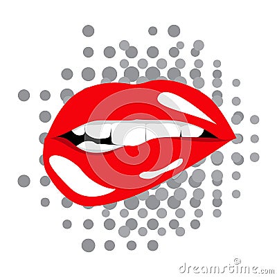 Open Lips on dotted background. Vector Illustration