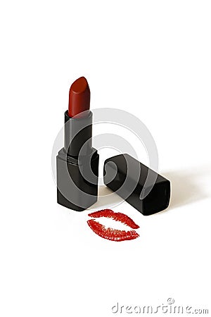 Open lipstick with a kiss Stock Photo