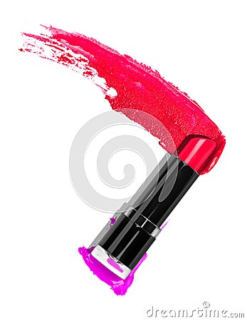 Open lipstick with smears isolated on white Stock Photo