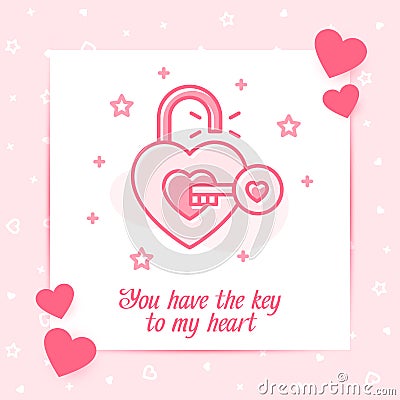 Open lock heart shape key valentine card love icon Vector Illustration