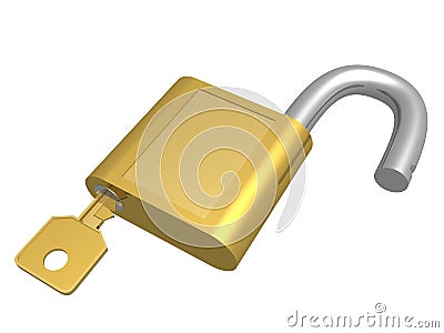 The open lock with key. Stock Photo