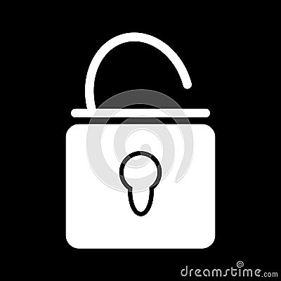 Open lock vector icon. Black and white lock illustration. Solid linear icon. Vector Illustration