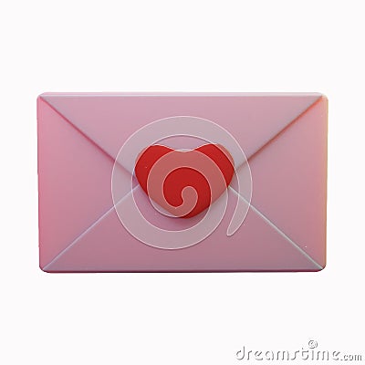 Open love letter, sweet pink envelope with 3d heart shape realistic for valentine`s day greeting card Vector Illustration