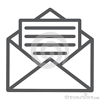 Open mail line icon, envelope and letter, email Vector Illustration