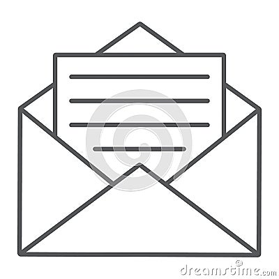 Open mail thin line icon, envelope and letter Vector Illustration