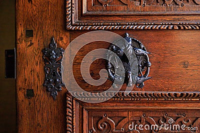 Open medieval door close-up. Background with selective focus and copy space Stock Photo