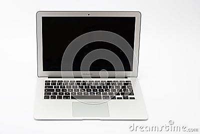 Open modern new laptop on white background Editorial Stock Photo
