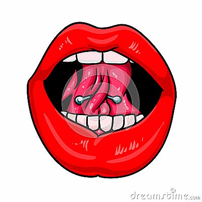 Open mouth with pierced tongue Vector Illustration