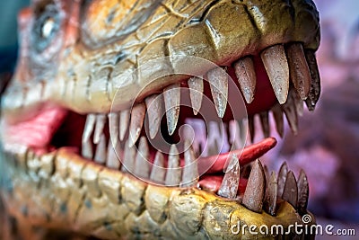 Sharp teeth of a Velociraptor dinosaur Editorial Stock Photo