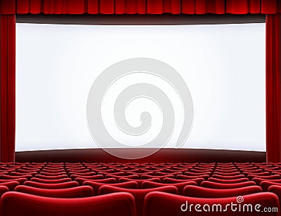 Open movie screen in cinema theater 3d illustration Stock Photo