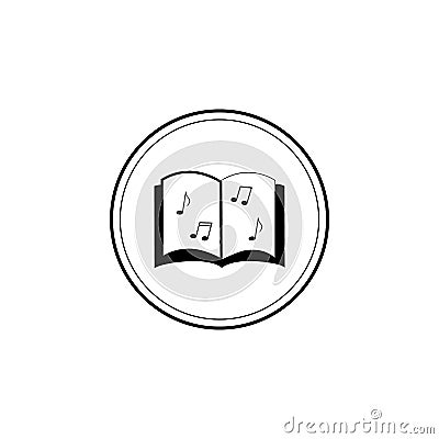 Open music book with notes. Flat icon Vector Illustration