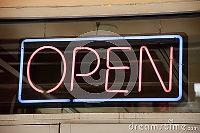 Open neon sign Stock Photo