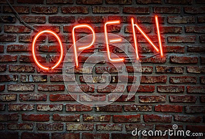 Open neon sign. Stock Photo