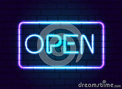 Open Neon Sign Vector Illustration