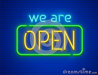 We are open neon sign Vector Illustration