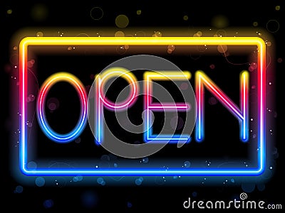 Open Neon Sign Rainbow Color Vector Illustration