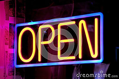 Open neon sign Stock Photo