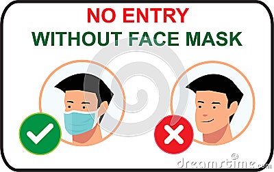 No Entry Without Face Mask or Wear a Mask Icon. Vector Illustration
