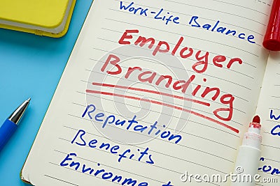 Open notebook and Employer branding inscription on the page. Stock Photo