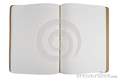 Open notebook empty pages top view. Lined notepad isolated on white background. Note book spreadsheet pages. Opened dairy or Stock Photo