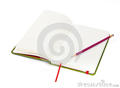 Open Notebook and pencil Stock Photo