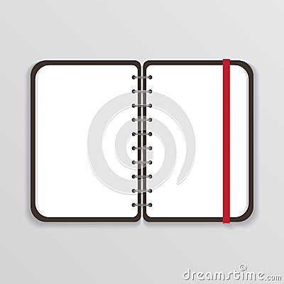 Open Notebook with White Page and Elastic Band Vector Illustration