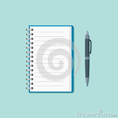 Open notepad with pen flat style icon. Vector illustration. Vector Illustration