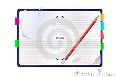 Open notepad and a pencil Vector Illustration