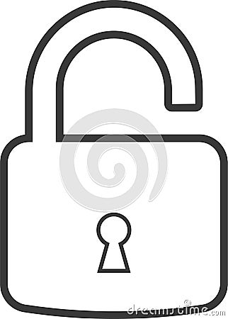 open outline padlock icon. unlocked lock on transparent background. Security symbol for your web site design, logo, app. safety Vector Illustration