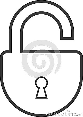open outline padlock icon. unlocked lock on transparent background. Security symbol for your web site design, logo, app. safety Vector Illustration