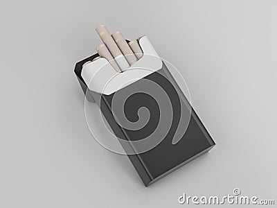 Open pack of cigarettes on grey background. 3D rendering Stock Photo