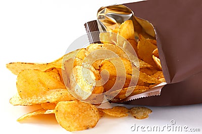 Open packet of crisps Stock Photo