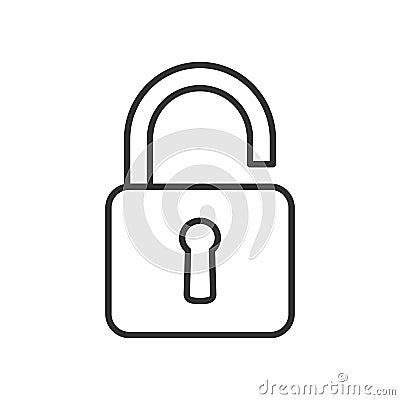 Open Padlock Outline Flat Icon on White Vector Illustration