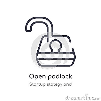 open padlock outline icon. isolated line vector illustration from startup stategy and collection. editable thin stroke open Vector Illustration