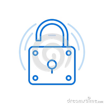 Open padlock vector line icon. Poor protection and easy system hacking simple security system. Vector Illustration