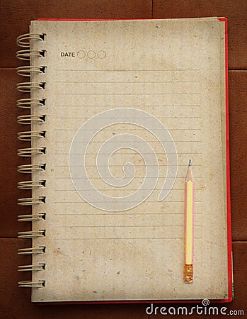 Open page of old diary paper book and writing pencil with empty page Stock Photo