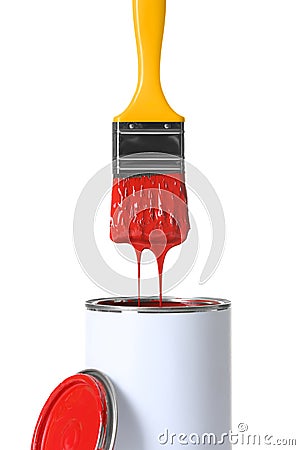 Open paint can and brush Stock Photo