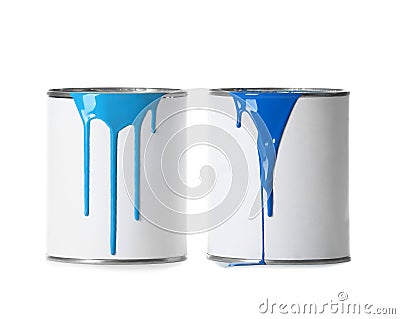 Open paint cans with stains Stock Photo